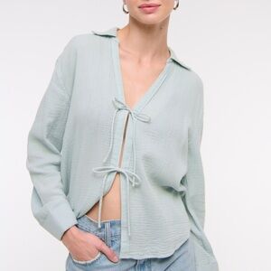 Abercrombie Long-Sleeve Oversized Tie-Front
Gauzy Shirt